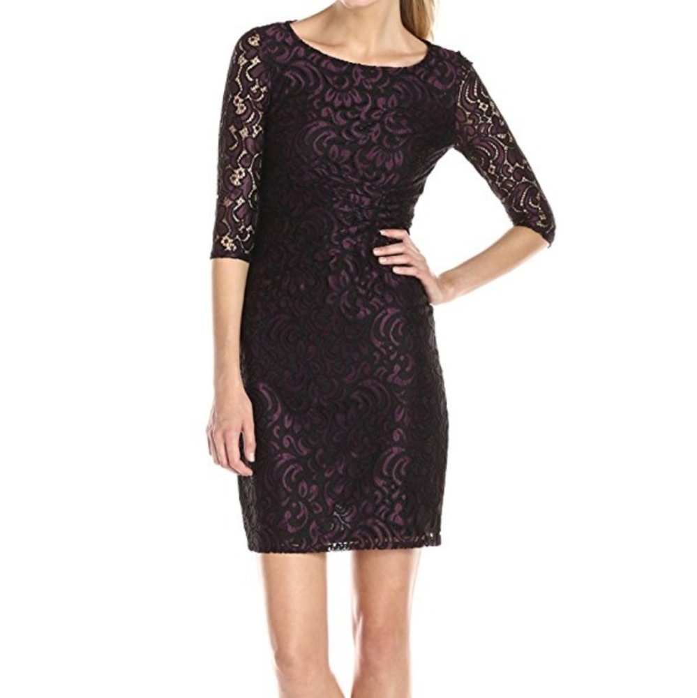 Adrianna Papell side-sheared lace dress black/wine